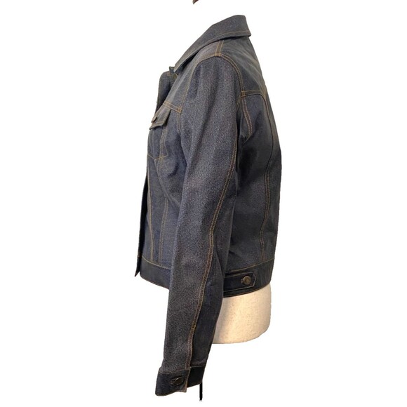 Vericci Leather Jacket Womens Sz S Blue Jean Denim Look Western Cowgirl Moto Y2K - Picture 4 of 10